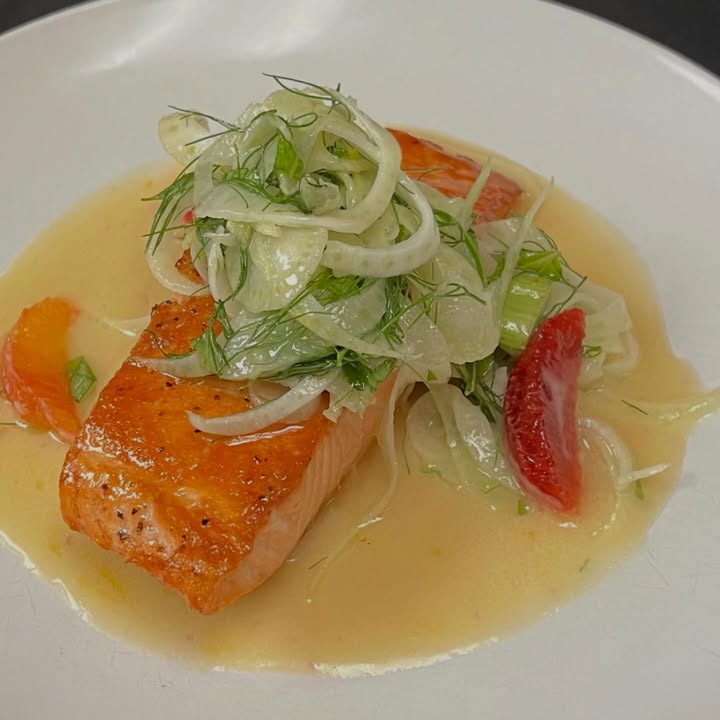 Indulge in our mouthwatering Salmon special, paired with a zesty Blood orange buerre blanc sauce 😋#bestseafood #beststeak #bestc...